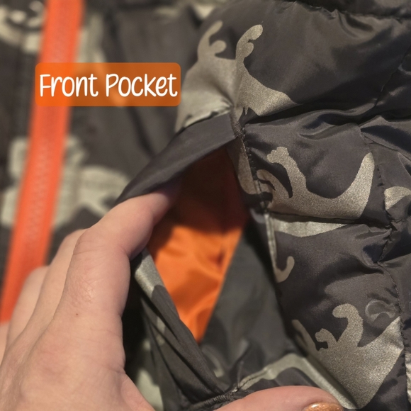 🔵 ☆ NWOT ☆ Wonder Nation Toddler Dino Print Bubble Jacket 2T Orange Grey - Picture 6 of 14